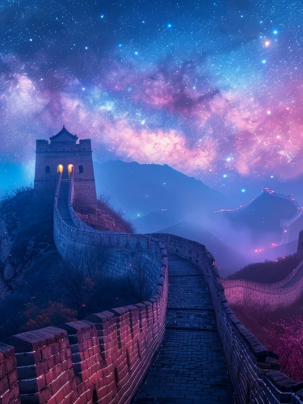 Chinese Night Sky Great Wall 8K Ultra HD Tablet Wallpaper