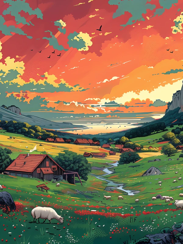 Illustrative Alpine Valley Sunset 4K Desktop Wallpaper