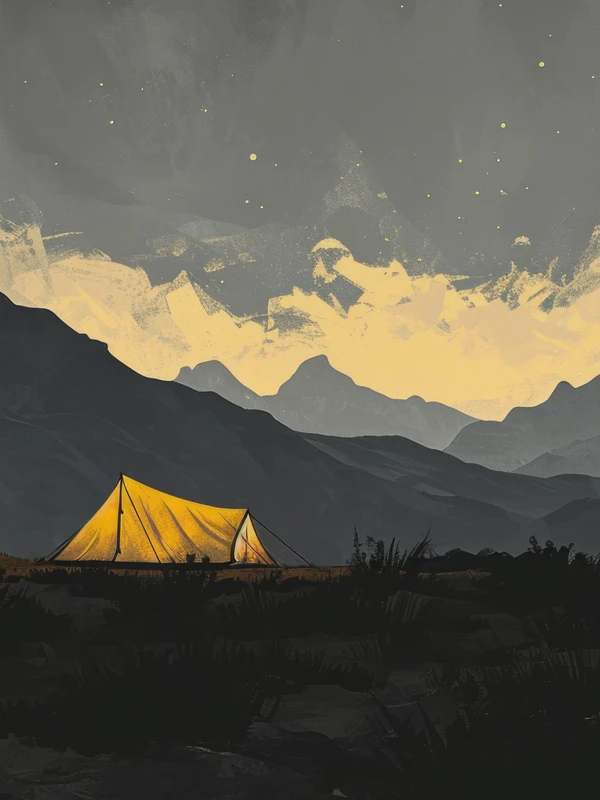Minimalist Mountain Campsite 4K Desktop Wallpaper