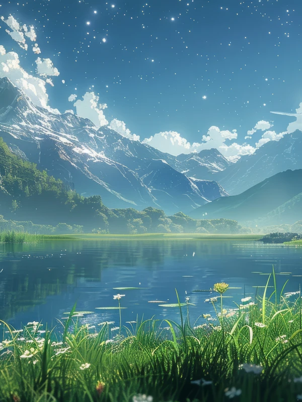 Oriental Art Alpine Lake 8K Ultra HD Desktop Wallpaper