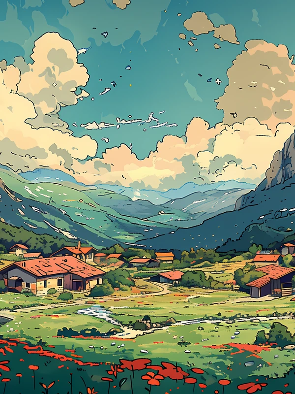 Anime Mountain Village 8K Ultra HD Desktop Wallpaper