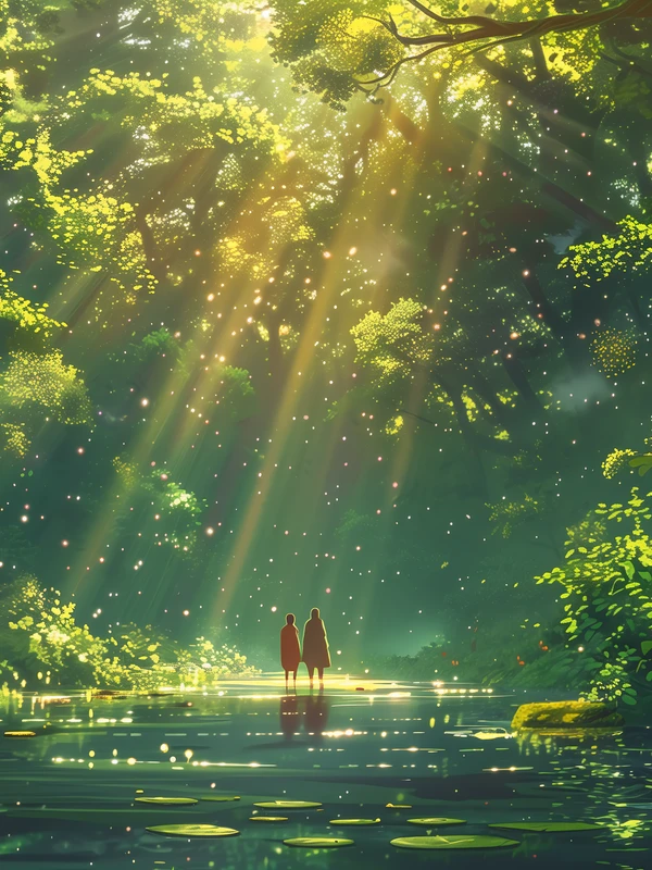 Ghibli-Style Forest Light and Shadow 8K Desktop Wallpaper