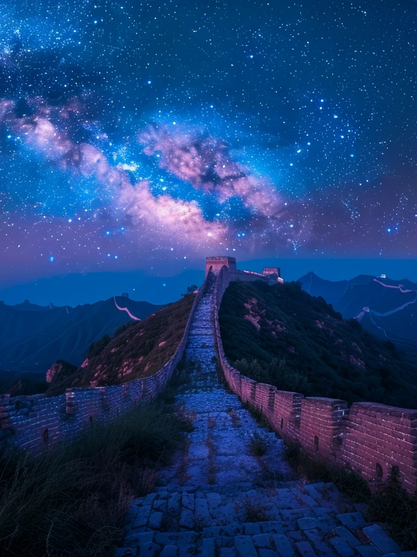 Chinese Starry Night Great Wall 8K Ultra HD Desktop Wallpaper