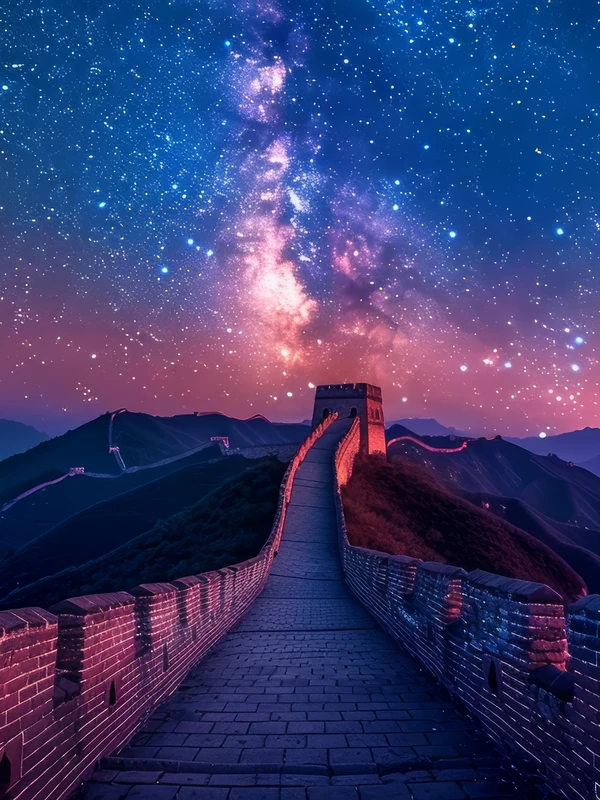 Chinese Starry Night Great Wall 8K Ultra HD Desktop Wallpaper