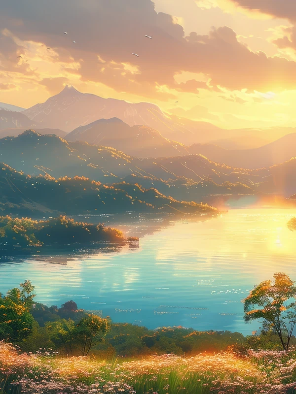 Oriental Art Mountain Lake 8K Ultra HD Desktop Wallpaper