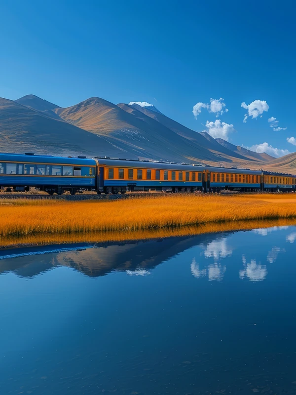 Tibetan Plateau Scenery Train 8K Ultra HD Desktop Wallpaper
