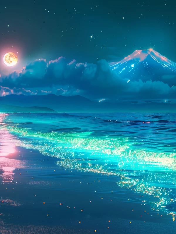 Japanese Moonlit Ocean 8K Ultra HD Tablet Wallpaper