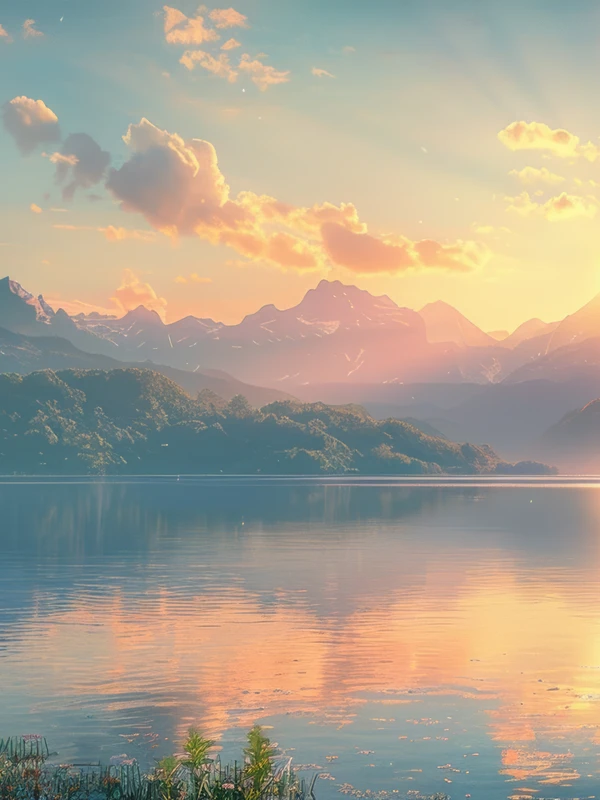 Serene Mountain Lake Sunset 8K Ultra HD Desktop Wallpaper