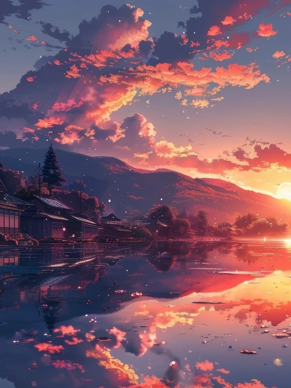 Japanese Sunset Lake 8K Ultra HD Desktop Wallpaper