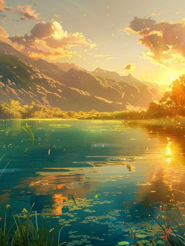Japanese Lake at Sunset 8K Ultra HD Desktop Wallpaper