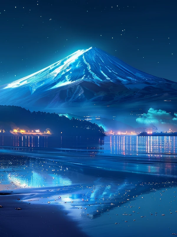 Japanese Mount Fuji Night Sky 8K Ultra HD Desktop Wallpaper