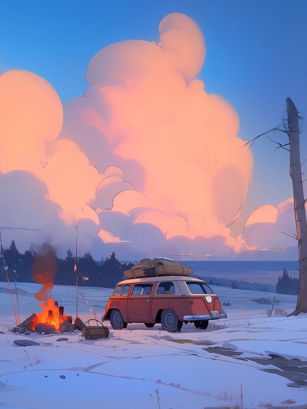 Anime Winter Campfire Scene 8K Ultra HD Tablet Wallpaper