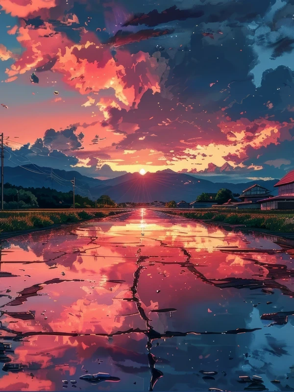 Japanese Sunset Rice Paddy 8K Ultra HD Tablet Wallpaper