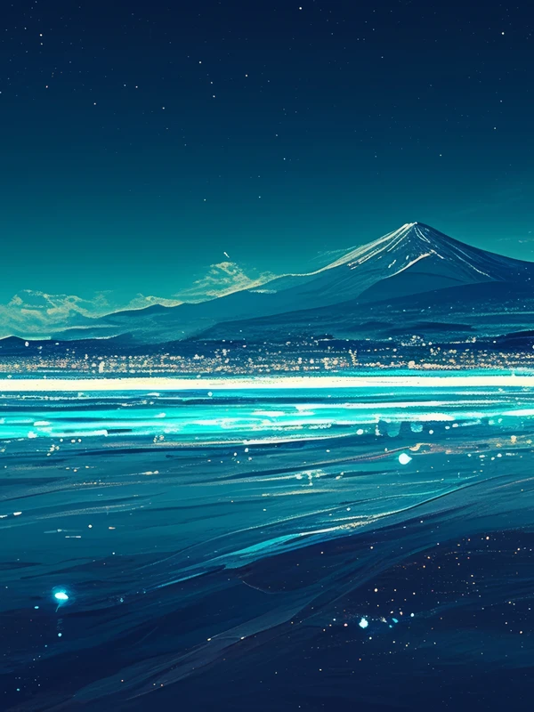 Japanese Mount Fuji Night Sky 8K Ultra HD Tablet Wallpaper