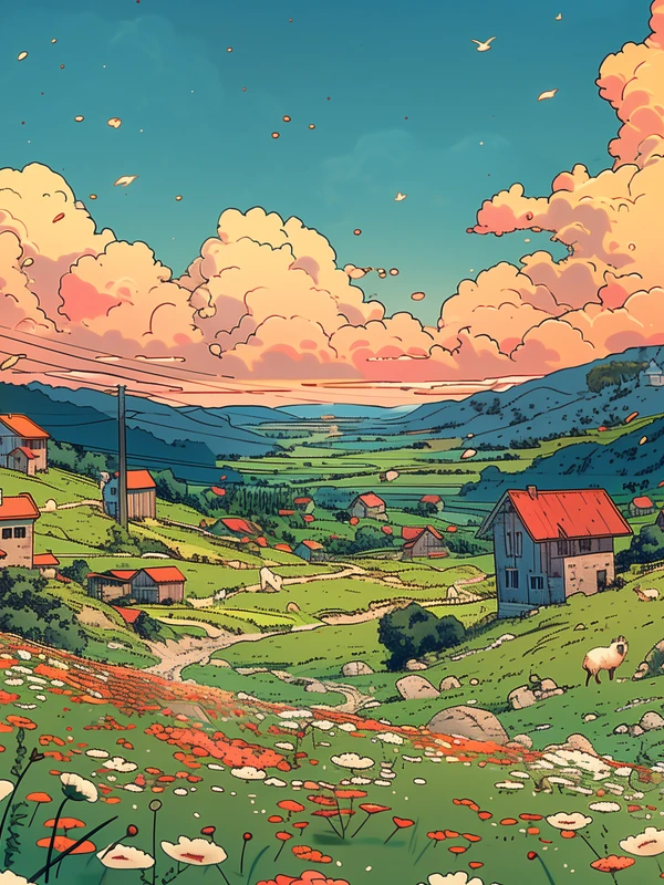 Anime Style Village Landscape 8K Ultra HD Desktop Wallpaper