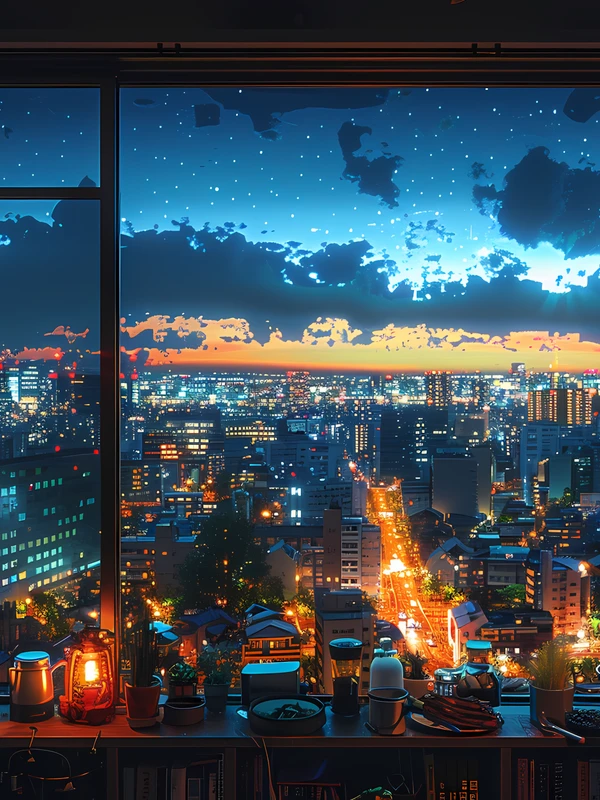 Japanese Cityscape Night View 4K Desktop Wallpaper