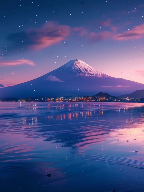 Japanese Mount Fuji Night Sky 8K Ultra HD Desktop Wallpaper